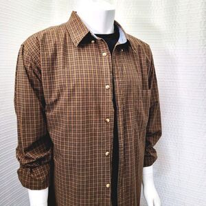 VTG Woolrich Mid-Weight Plaid Shirt Outdoor Brown Gold Men's XXL EUC